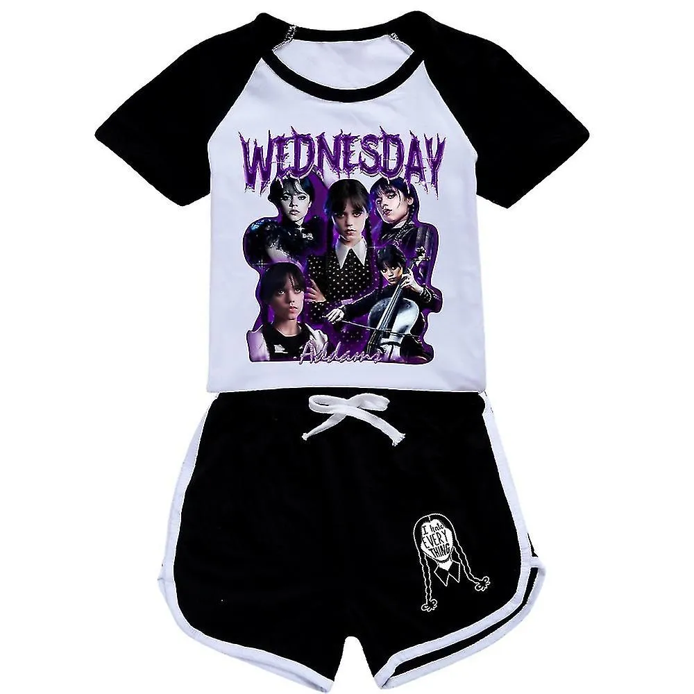 9-14 Years Kids/teens Wednesday The Addams Family Printed Outfits Set T-shirt Shorts Tracksuit Gifts