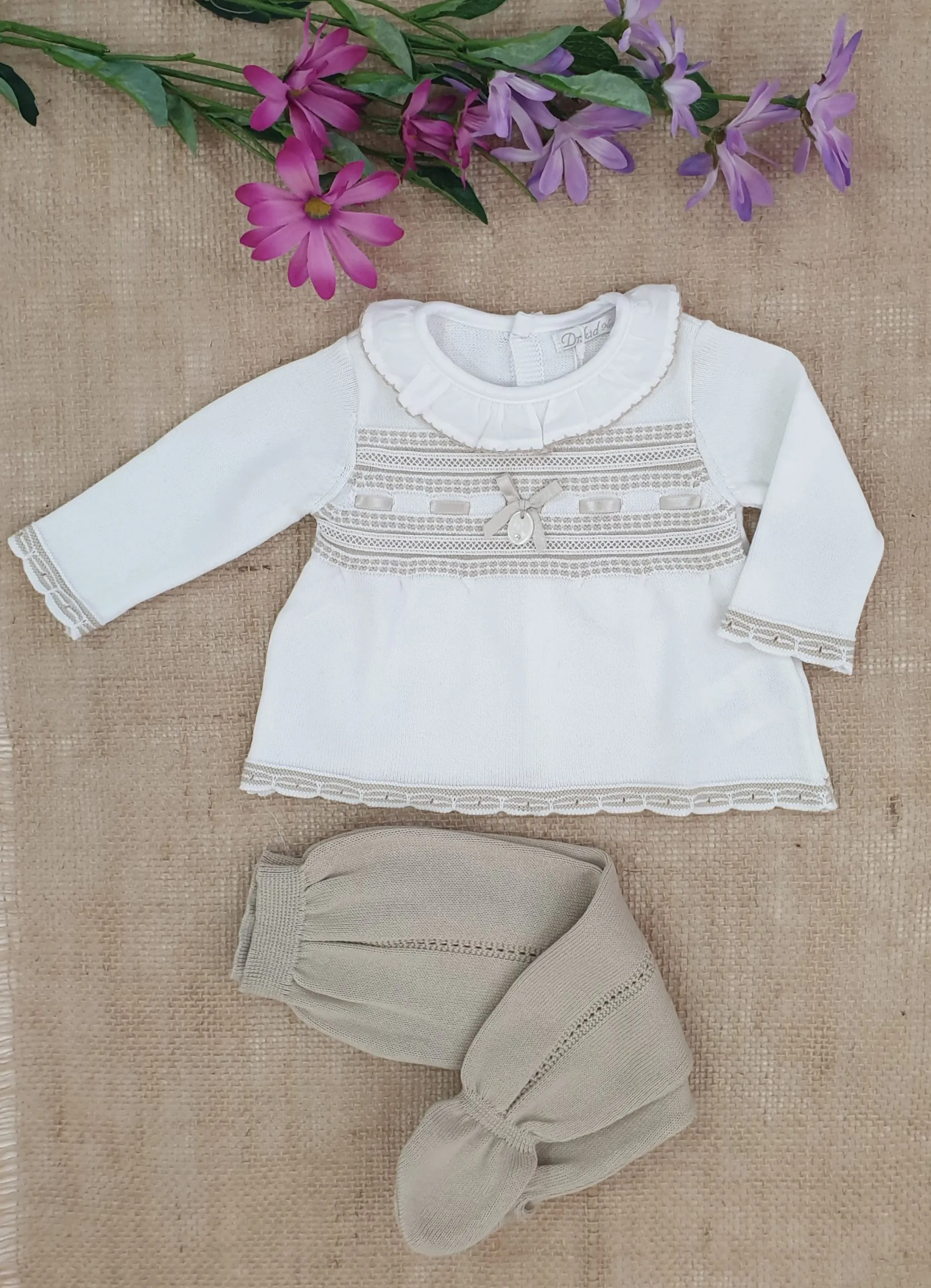 A Conjunto punto bebé polaina + jersey DR KID R100155 camel