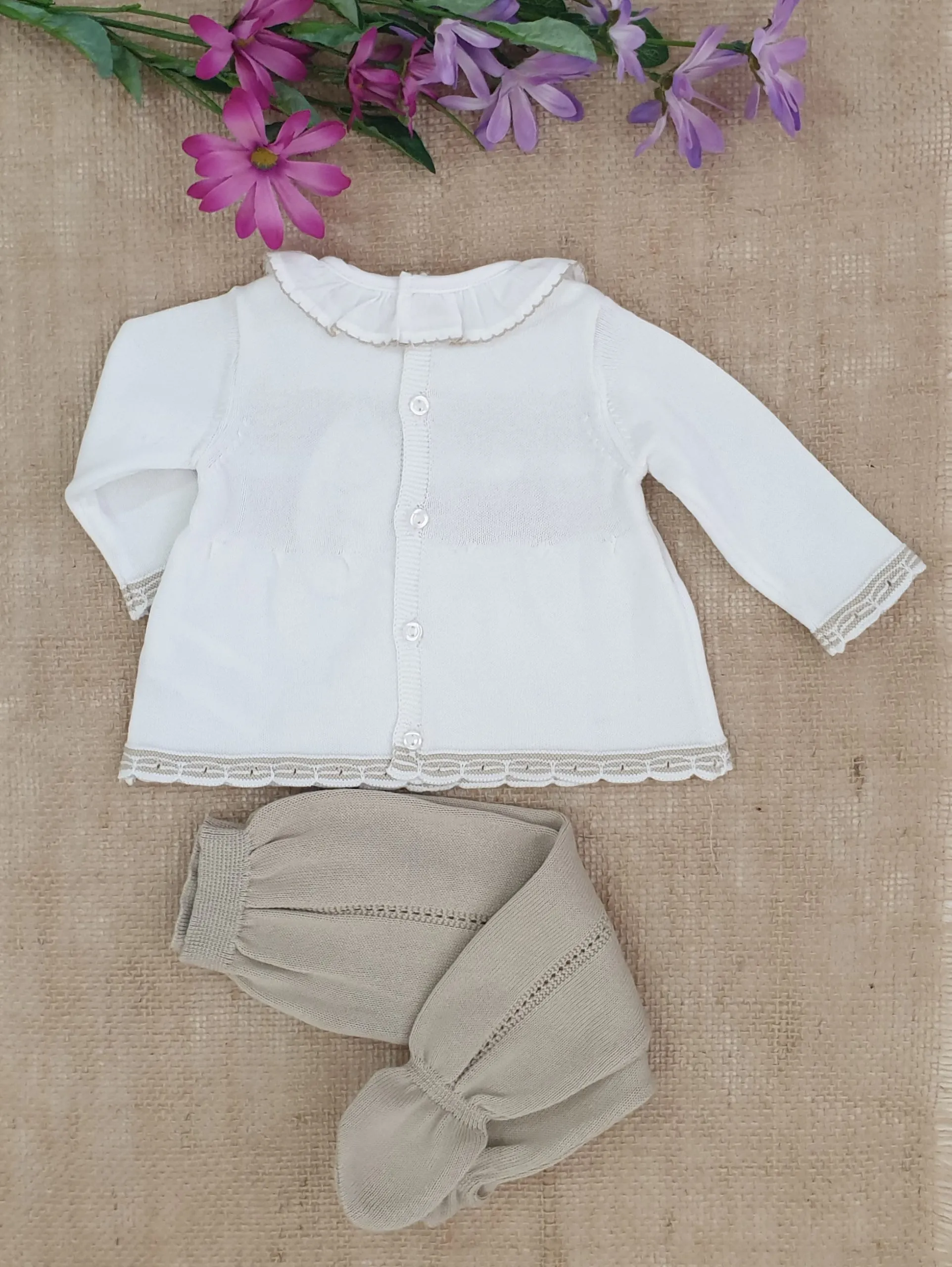 A Conjunto punto bebé polaina + jersey DR KID R100155 camel