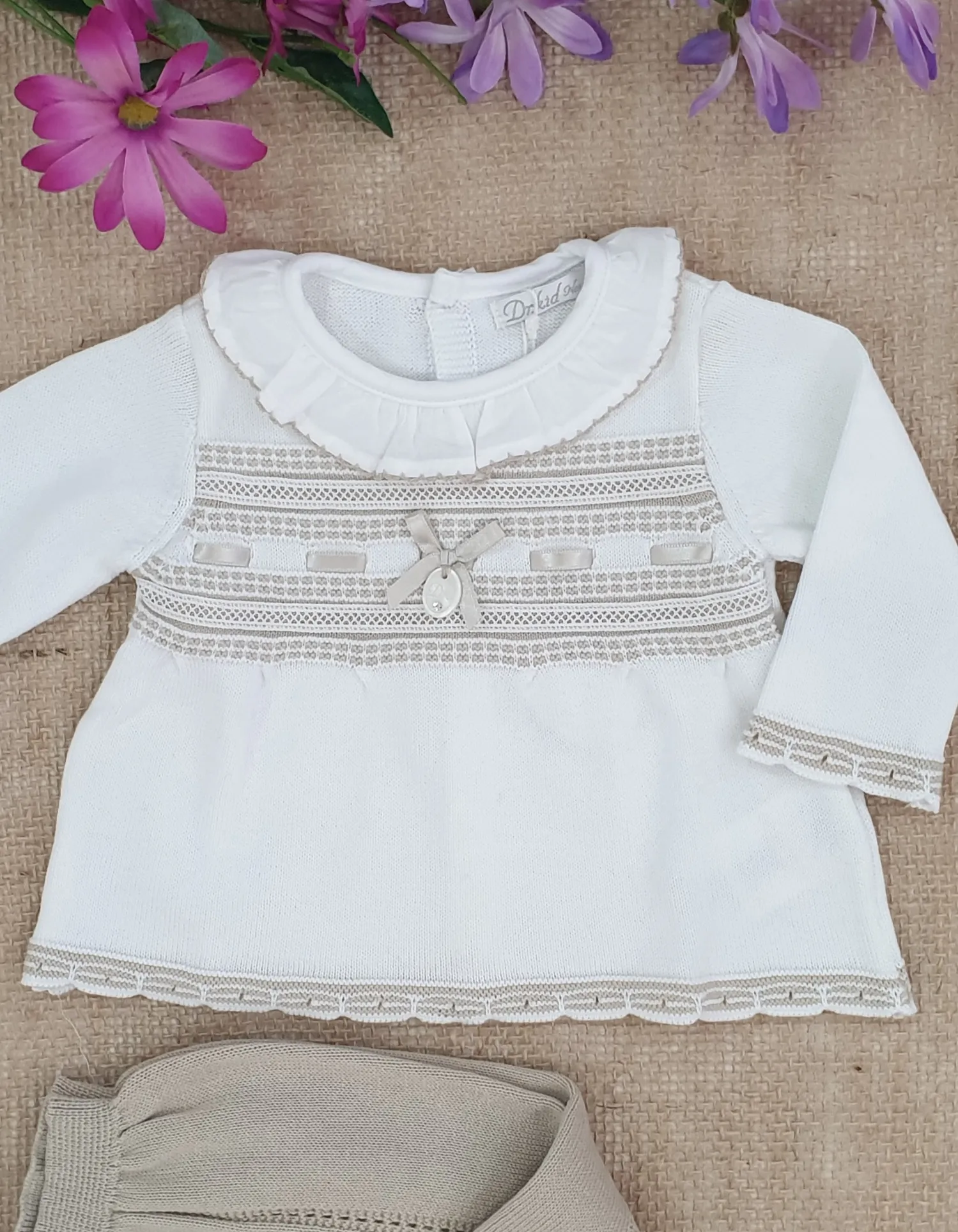 A Conjunto punto bebé polaina + jersey DR KID R100155 camel