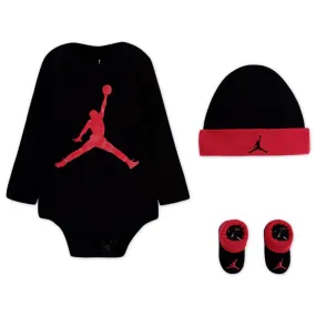 Baby Set Jordan Longsleeve Jumpman Hat Bodysuit Bootie Black Red