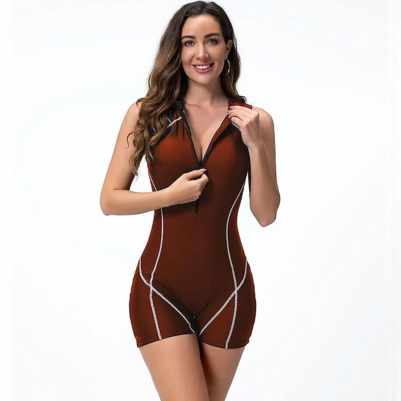 Bikini Surfing Front Zipper Wetsuit Women Rash Guards Sleeveless Flat Angle Shorts One Piece Swimwear Snorkeling Diving Suit