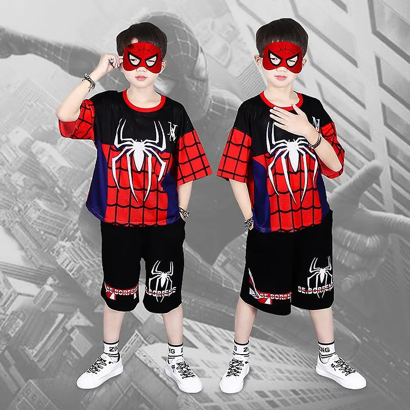 Boys Spider-man Short Sleeve T-shirt + Shorts Summer Outfit Set Kids Clothes 4-9 Years