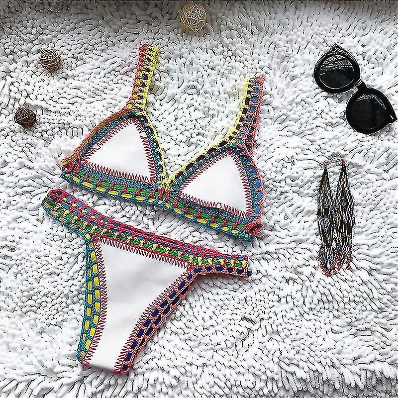 Crochet Swimwear For Female Knitted Swimsuits Neoprene Bikini Beachwear Boho Style Swimsuit Two Pieces Bathng Suits