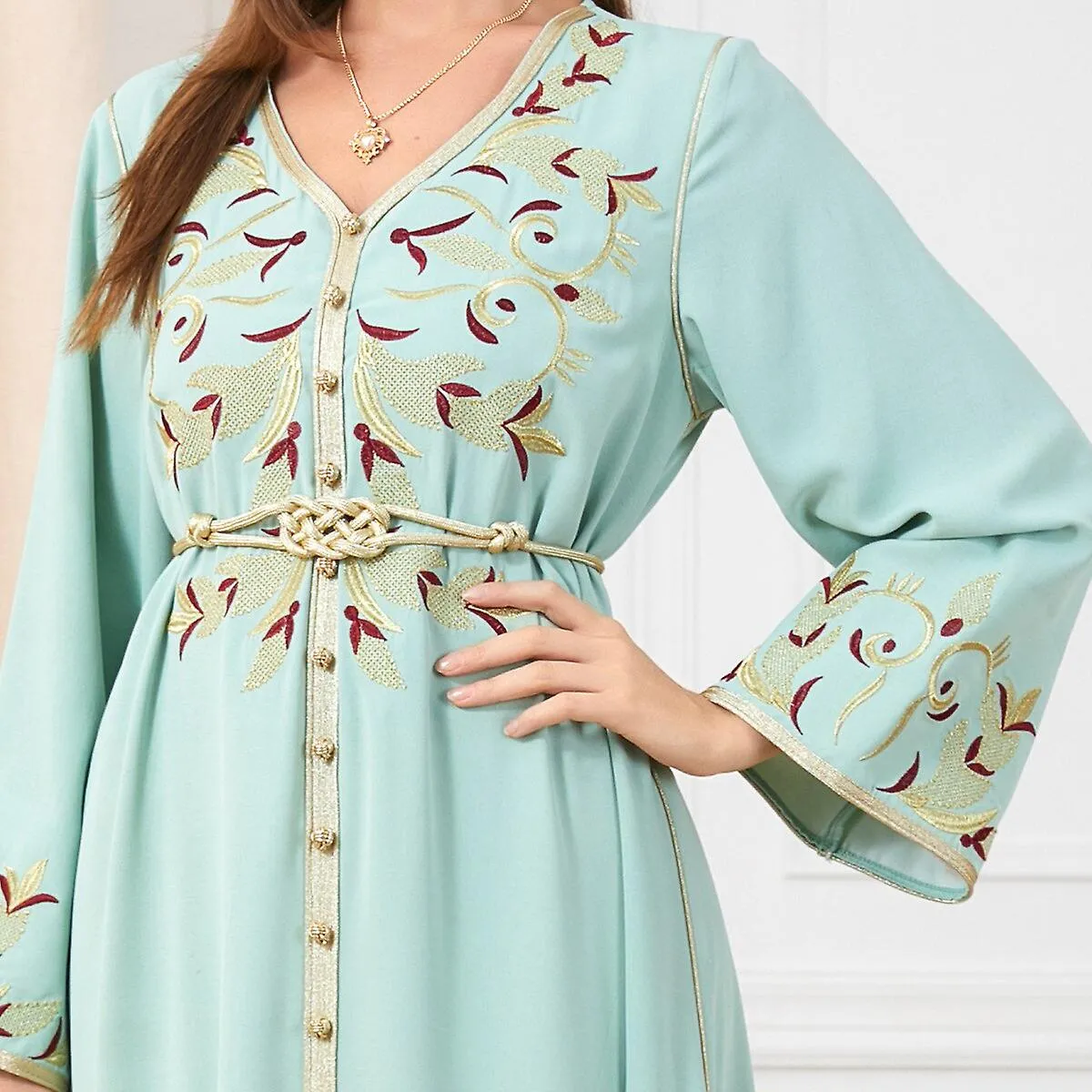 Embroidered Long Sleeve Maxi Dress Muslim Wear