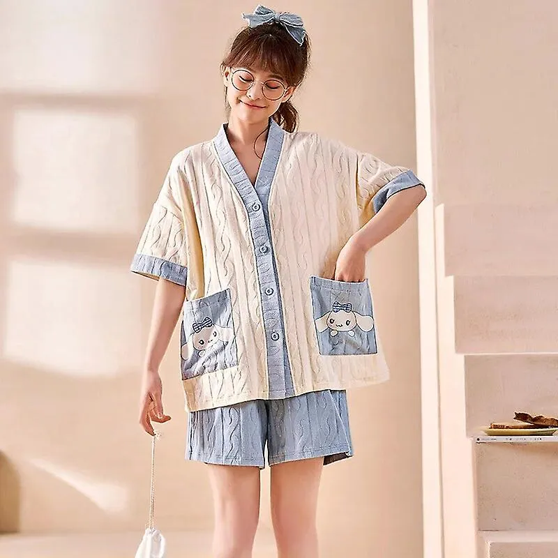 Kawaii Sanrios Cinnamoroll New Pajamas Women's Summer Short-Sleeved Shorts Cartoon Sweet and Cute Sleepwear Set Homewear Gif