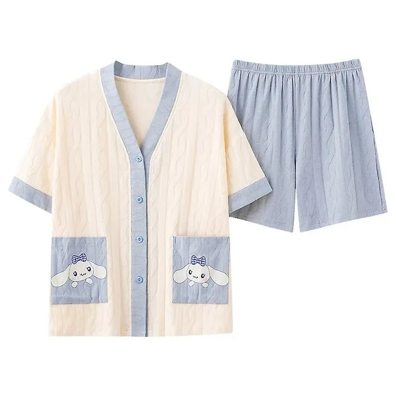 Kawaii Sanrios Cinnamoroll New Pajamas Women's Summer Short-Sleeved Shorts Cartoon Sweet and Cute Sleepwear Set Homewear Gif