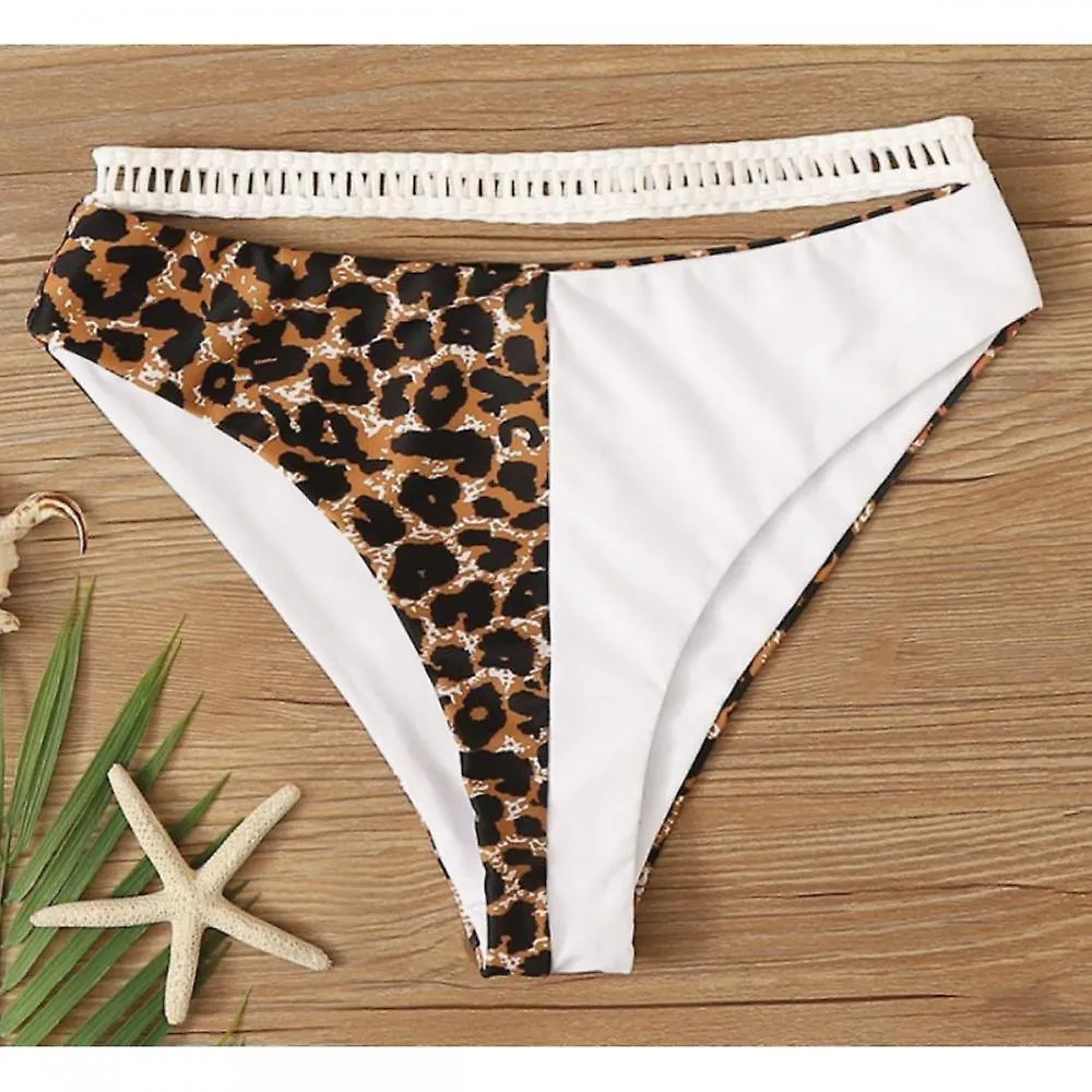 Leopard White Color Contrast Sexy Split Triangle High Waist Bikini Underwaist Swimsuit for Holiday (m)