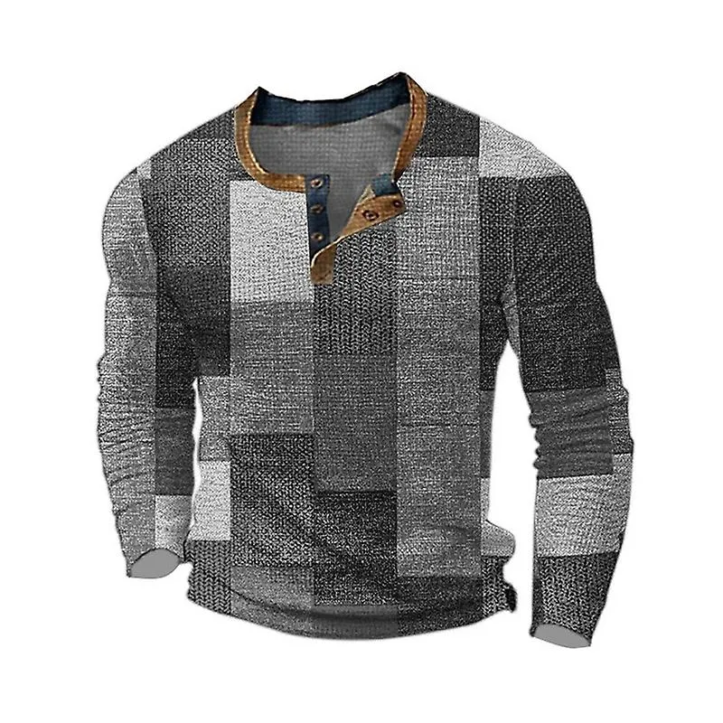 Men's Slim Long Sleeve Shirt Fashion Printed Colour Contrast Men's Tops