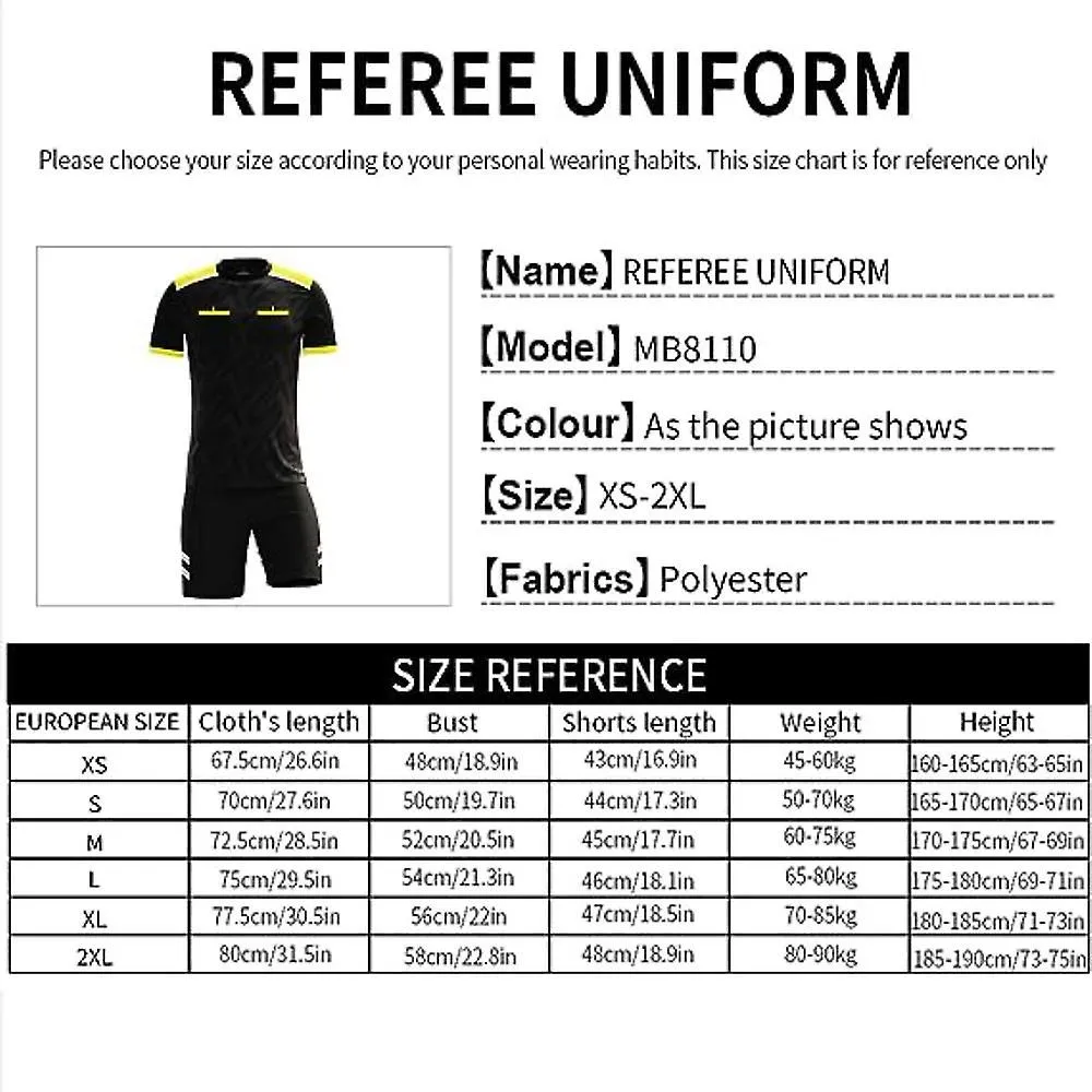 Men's Soccer Referee Uniform Short Sleeve Pro Referee Soccer Jersey - Includes Referee Jersey and Shorts Uniform Sports Fans