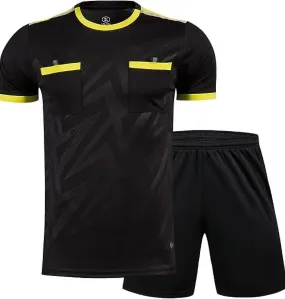 Men's Soccer Referee Uniform Short Sleeve Pro Referee Soccer Jersey - Includes Referee Jersey and Shorts Uniform Sports Fans