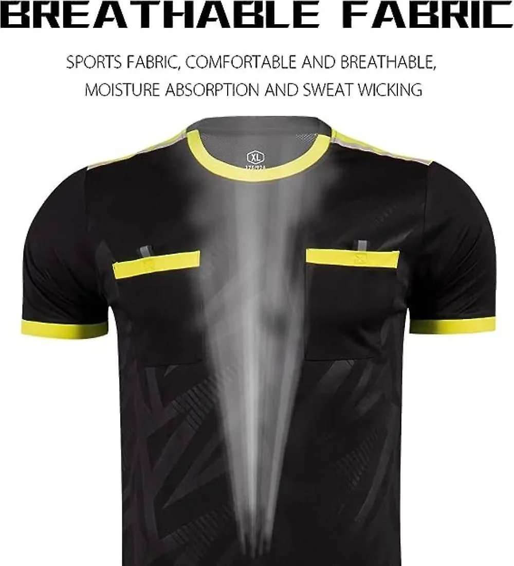 Men's Soccer Referee Uniform Short Sleeve Pro Referee Soccer Jersey - Includes Referee Jersey and Shorts Uniform Sports Fans