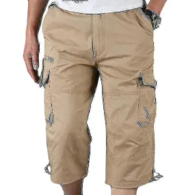 Mens 3/4 Long Length Elasticated Shorts Waist Cargo Combat Three Quarter Pants LGDV