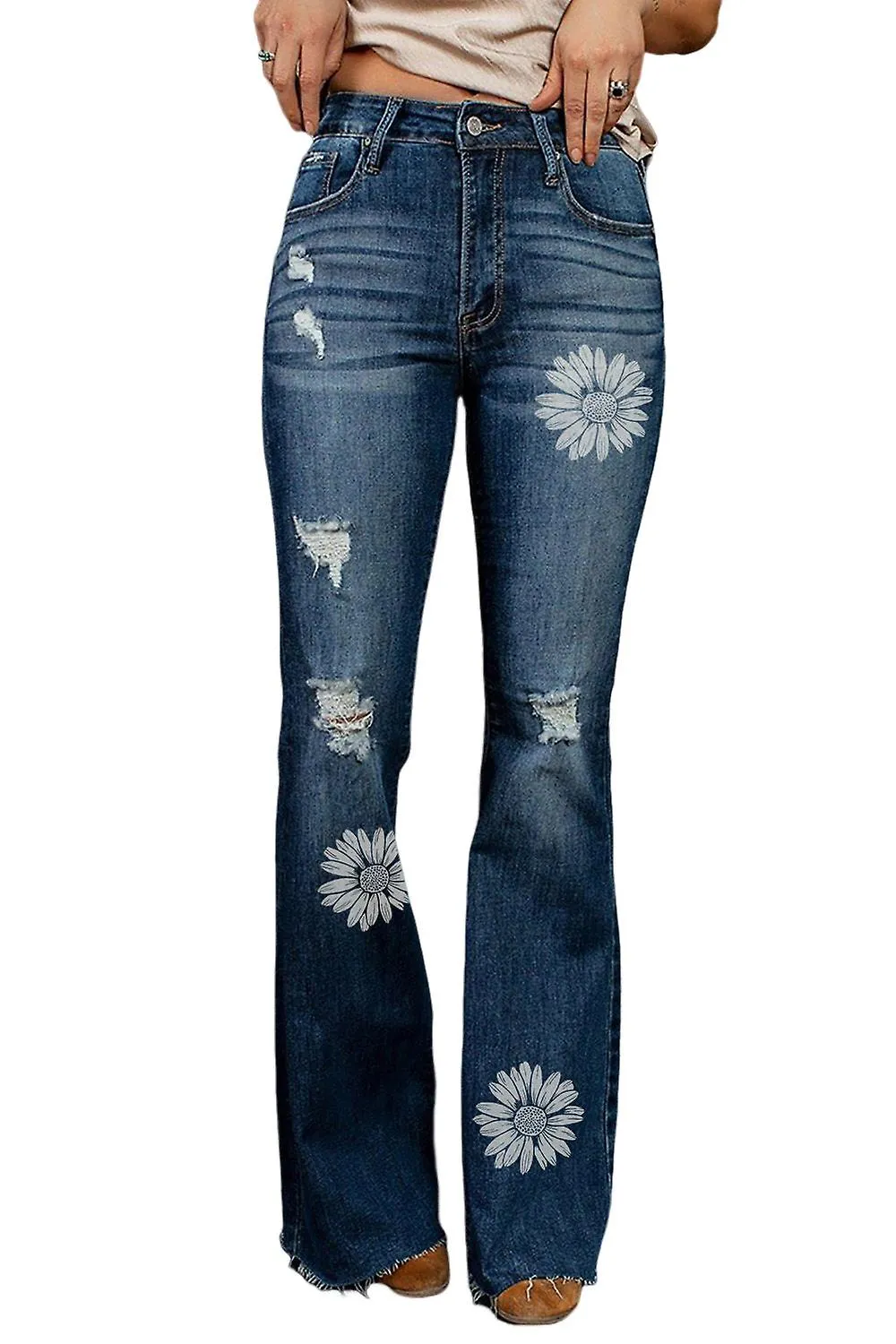 Mujer Cielo Azul Halloween Calavera Patchwork Distressed Jeans