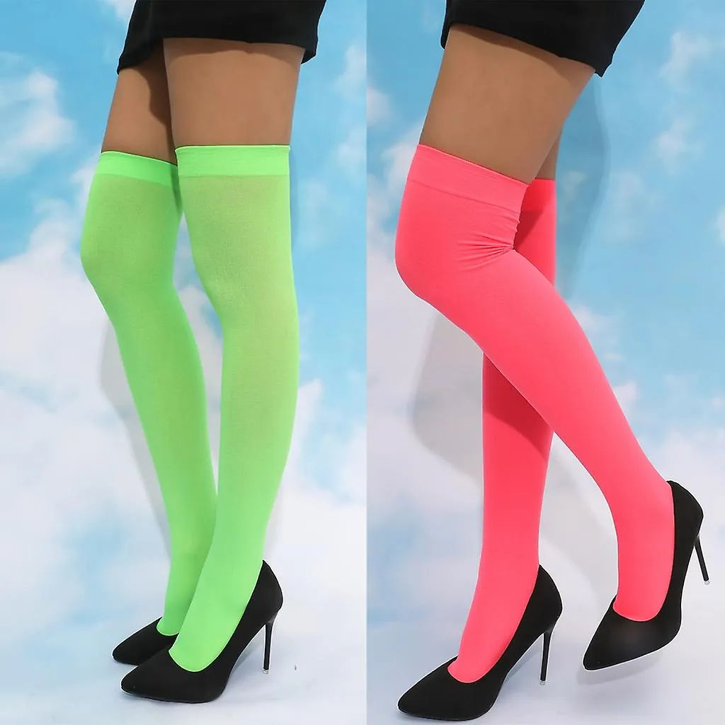  Neon Color Mujeres Medias Largas Sexy Noche Fiesta Calcetines High Knee Cosplay