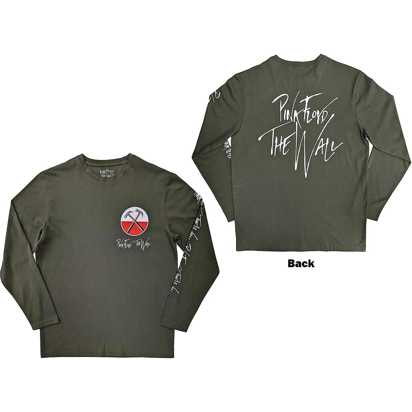 Pink floyd | official band long sleeve t-shirt | the wall hammers logo (back & sleeve print)