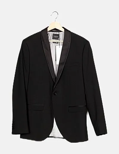 Selected Blazer negro combinado satinado