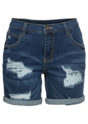 Shorts vaqueros con rotos y rasgaduras azul lavado a la piedra