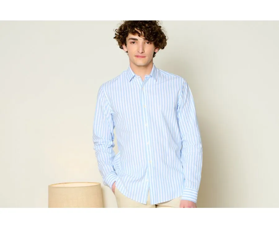 Soft Bleu & White striped cotton linen shirt - SIMONIN