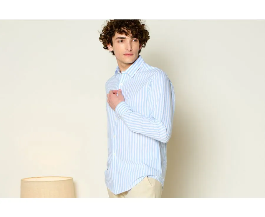 Soft Bleu & White striped cotton linen shirt - SIMONIN