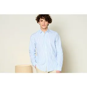 Soft Bleu & White striped cotton linen shirt - SIMONIN