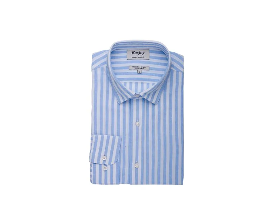 Soft Bleu & White striped cotton linen shirt - SIMONIN