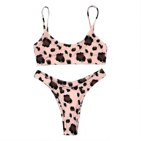 Women Sexy Two Piece Bikini Set Boho Leopard Snakeskin Printing Swimsuit Strappy Push Up Padded High Cut Bathing Suit-YNP