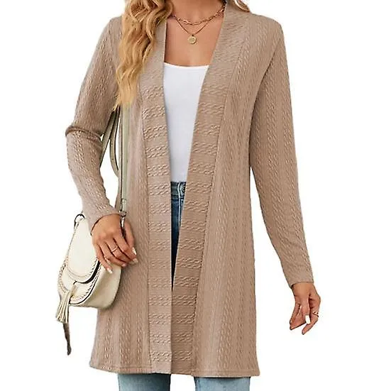 Women Spring Fall Coat Solid Color Loose Open Stitch Twisted Texture Cardigan Long Sleeve Soft Breathable Lady Jacket