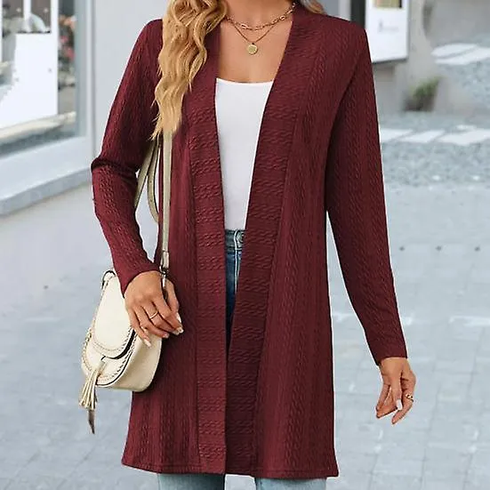 Women Spring Fall Coat Solid Color Loose Open Stitch Twisted Texture Cardigan Long Sleeve Soft Breathable Lady Jacket