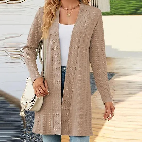 Women Spring Fall Coat Solid Color Loose Open Stitch Twisted Texture Cardigan Long Sleeve Soft Breathable Lady Jacket