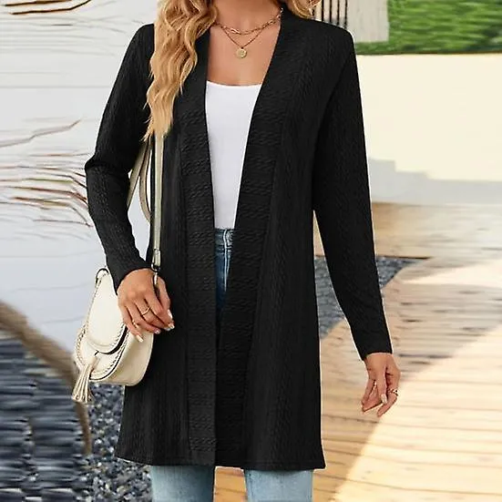 Women Spring Fall Coat Solid Color Loose Open Stitch Twisted Texture Cardigan Long Sleeve Soft Breathable Lady Jacket