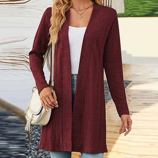 Women Spring Fall Coat Solid Color Loose Open Stitch Twisted Texture Cardigan Long Sleeve Soft Breathable Lady Jacket