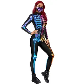 Women's Skeleton Halloween Bodysuit Costume Stretch Skinny Catsuit Jumpsuit